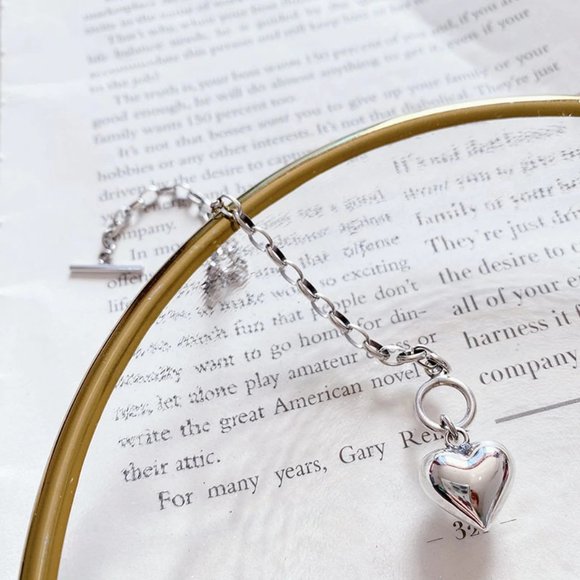 *Sterling Silver Heart Toggle Link Chain Bracelet - Picture 8 of 11